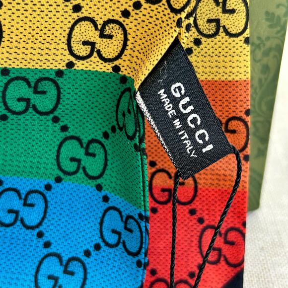100% SILK Gucci Luxury Scarf Designer GG Logo Rainbow Pride Glam Elegant NWT - Picture 2 of 4